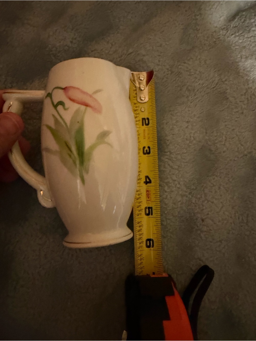 White Floral Ceramic Accent Mug - White with Green and Pink